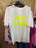 Tričko bílé neonový nápis ciao bella