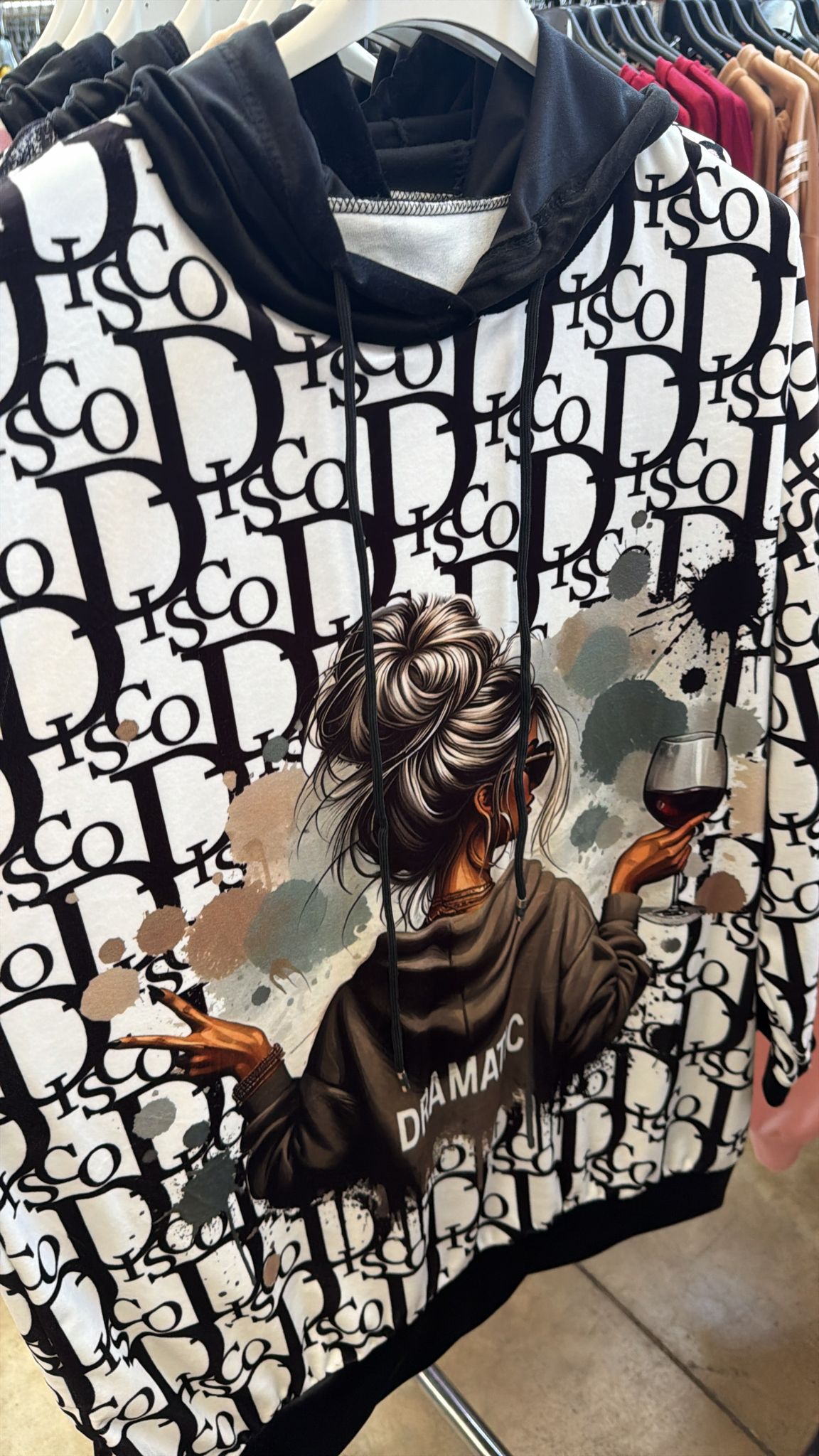 Tunika velur bílá nápis Disco dívka z vínem